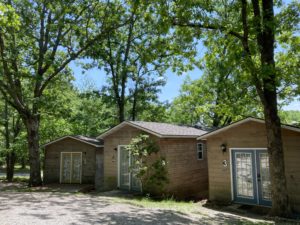 front entrance of 3 mini cabins in a row